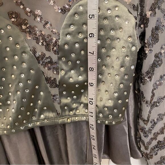 Glamour solo dance costume custom silver gray 2 piece maxi skirt crop top XLC - Picture 14 of 15